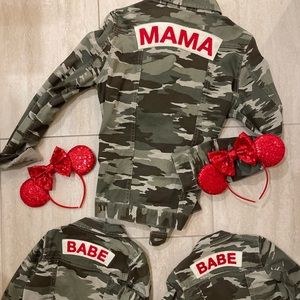 Ingrid + Isabel mommy and me matching cameo jackets adult m, kids 4t and 12-18m